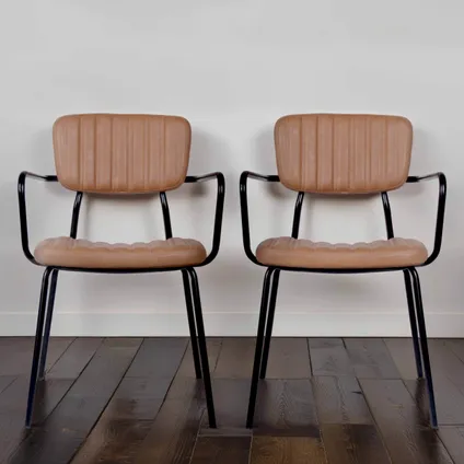 Oviala Set van 2 stoelen met armleuningen in lichtbruin gecoat textiel 2