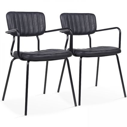Oviala York Set van 2 stoelen met armleuningen in zwart gecoat textiel