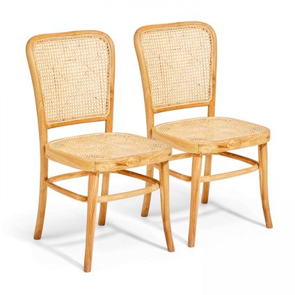 Oviala Set van 2 stoelen van natuurlijk rotan en massief teakhout