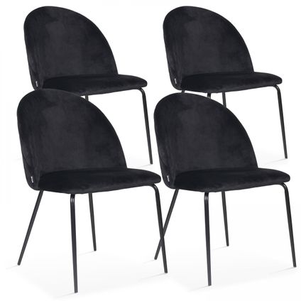Oviala Set van 4 zwarte fluwelen stoelen