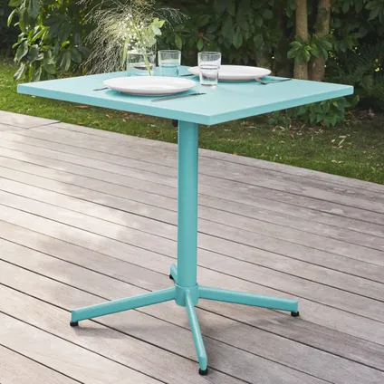 Oviala Vierkante inklapbare bistro tuinset in turquoise staal, 70 cm 3