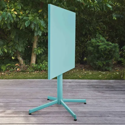 Oviala Vierkante inklapbare bistro tuinset in turquoise staal, 70 cm 4
