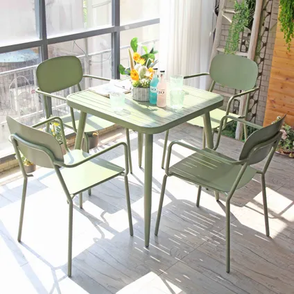 Oviala Bristol Vierkante tuin tafel van kaki groen aluminium 5
