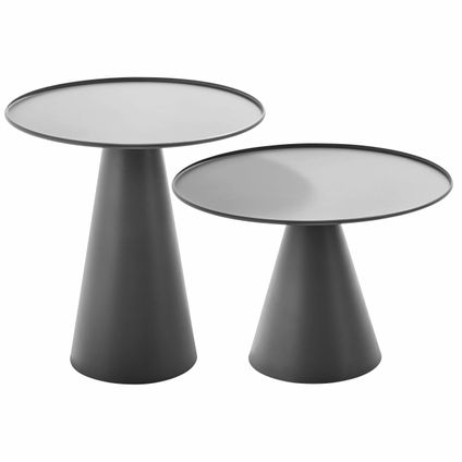 Oviala Gomba Set van 2 ronde grijze tuin salontafels
