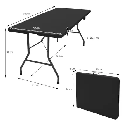 ML-Design opklapbare campingtafel, Zwart 180 x 74 cm, kunststof, klaptafel voor 6 personen 4