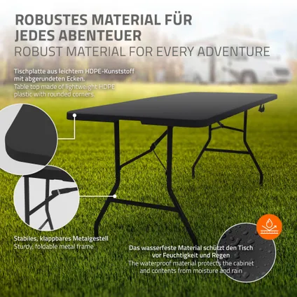 ML-Design opklapbare campingtafel, Zwart 180 x 74 cm, kunststof, klaptafel voor 6 personen 7