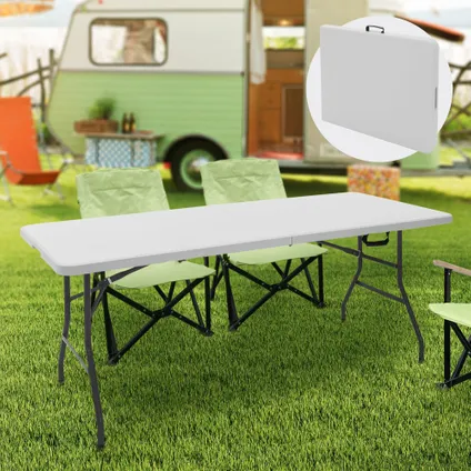 ML-Design opklapbare campingtafel, wit 180 x 74 cm, klaptafel voor 6 personen met draaggreep 2