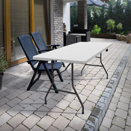 ML-Design opklapbare campingtafel, wit 180 x 74 cm, klaptafel voor 6 personen met draaggreep 3