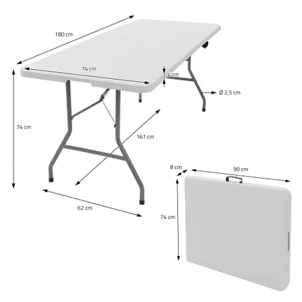 ML-Design opklapbare campingtafel, wit 180 x 74 cm, klaptafel voor 6 personen met draaggreep 4