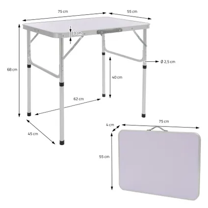Table de Camping en Aluminium ML-Design, 75x55x68/32,5 cm, Pliante, Argent/Blanc 4