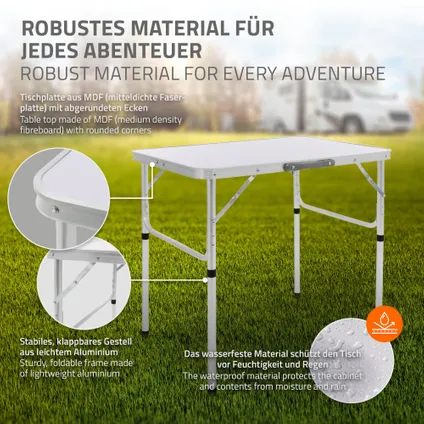 Table de Camping en Aluminium ML-Design, 75x55x68/32,5 cm, Pliante, Argent/Blanc 7