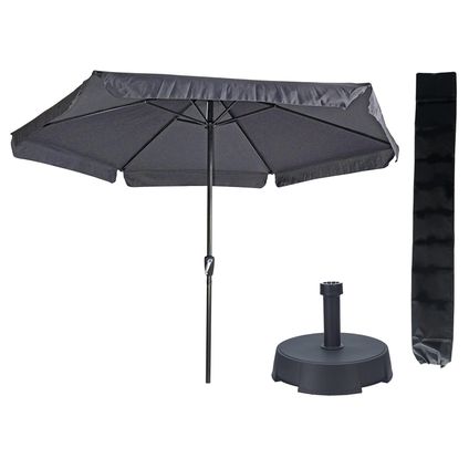 Parasol Gémeaux Gris foncé / anthracite Ø300 cm + pied de parasol 25 kg + couverture de parasol