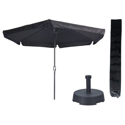 Parasol Gemini noir Ø300 cm + pied de parasol 25 kg + couverture de parasol