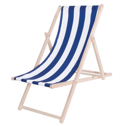 Chaise de plage - Réglable - Bois de hêtre - Fait à la main - bleu blanc