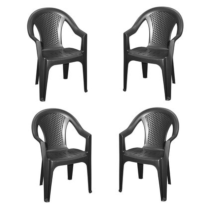 4x Isola Antraciet Stapelbare Tuinstoelen - Plaatsbesparende stoelen