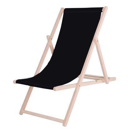 Chaise de plage - Réglable - Bois de hêtre - Fait à la main - Noir