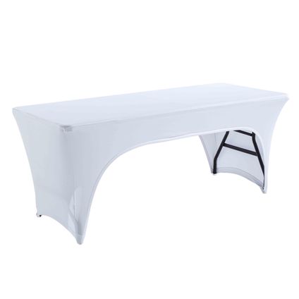 Nappe housse Oviala Stretch pour table pliante 180cm double ouverture blanc
