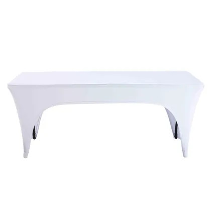 Nappe housse Oviala Stretch pour table pliante 180cm double ouverture blanc 2