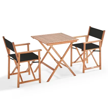 Table bistrot pliante carrée Oviala Sete et 2 chaises pliantes noir