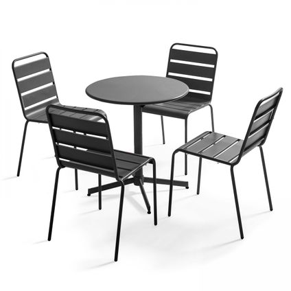 Oviala Set van een ronde tuin tafel en 4 antracietkleurige stoelen
