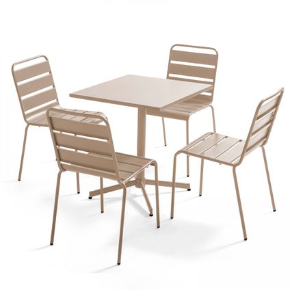 Oviala Set van een vierkante tuin tafel en 4 taupe stoelen