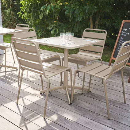 Oviala Set van een vierkante tuin tafel en 4 taupe stoelen 2
