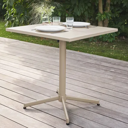 Oviala Set van een vierkante tuin tafel en 4 taupe stoelen 3