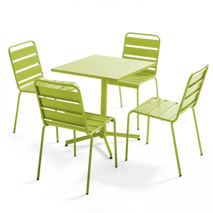 Oviala Palavas Set van een vierkante tuintafel en 4 groene stoelen