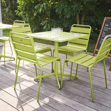 Oviala Palavas Set van een vierkante tuintafel en 4 groene stoelen 2