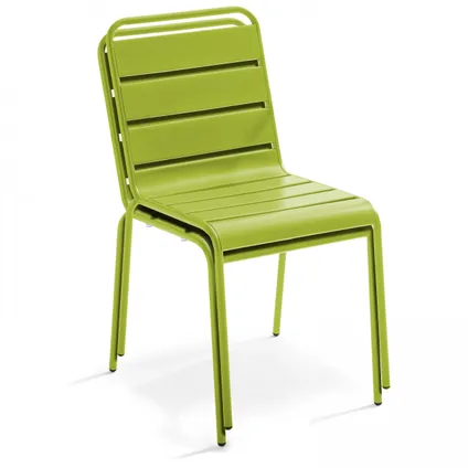 Oviala Set van een vierkante tuintafel en 4 groene stoelen 5
