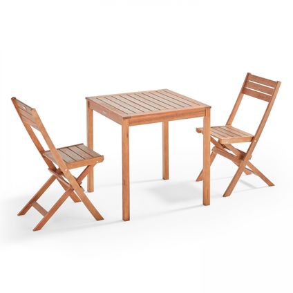 Table Oviala Sete et 2 chaises pliantes en bois d'eucalyptus