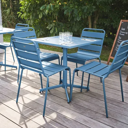 Oviala Set tuintafel en 4 blauwe Pacific stoelen 2