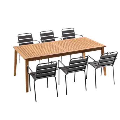 Ensemble table de jardin extensible Oviala Chicago en bois exotique et 6 fauteuils 2