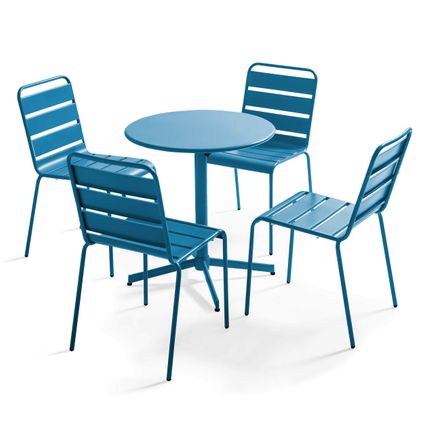 Oviala Set van een ronde tuin tafel en 4 blauwe Pacific stoelen