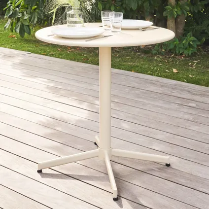 Oviala Set van een ronde tuin tafel en 4 ivoren metalen stoelen 3