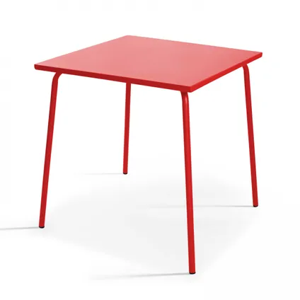 Oviala Palavas Set van een vierkante tuin tafel en 2 rode stalen stoelen 2