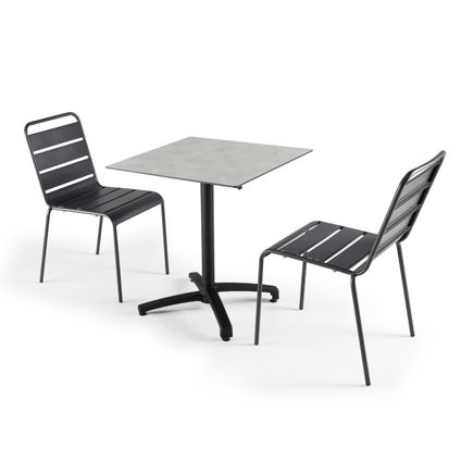 Oviala Set tuintafel met lichtgrijs betonnen laminaat en 2 grijze stoelen