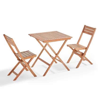 Oviala Tafel en 2 inklapbare houten stoelen van eucalyptus