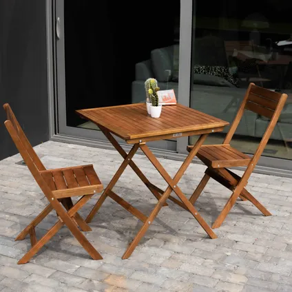 Oviala Tafel en 2 inklapbare houten stoelen van eucalyptus 2