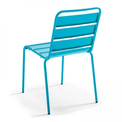 Oviala Palavas Set van een ronde tuin tafel en 2 blauwe metalen stoelen 5