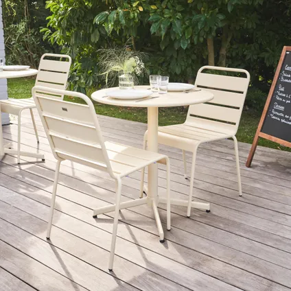 Ensemble table de jardin ronde et 2 chaises métal Oviala Palavas ivoire 3