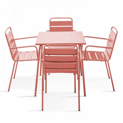 Ensemble table de jardin carrée et 4 fauteuils acier Oviala Palavas argile