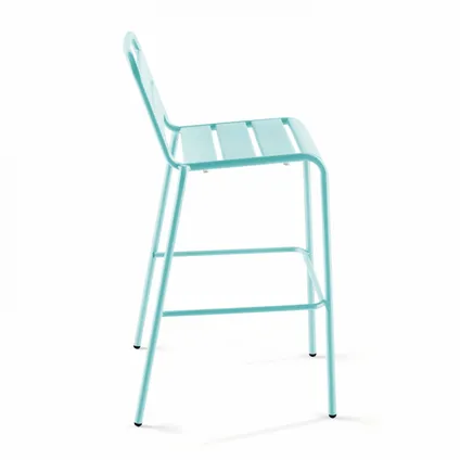 Oviala Set bartafel en 4 hoge metalen stoelen in turquoise 5