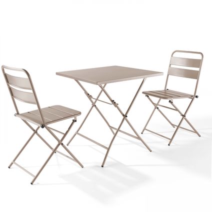 Oviala Palavas Set inklapbare tuintafel en 2 stoelen, taupekleurig staal
