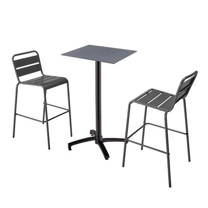 Ensemble table haute stratifié gris Oviala Opéra et 2 chaises hautes gris