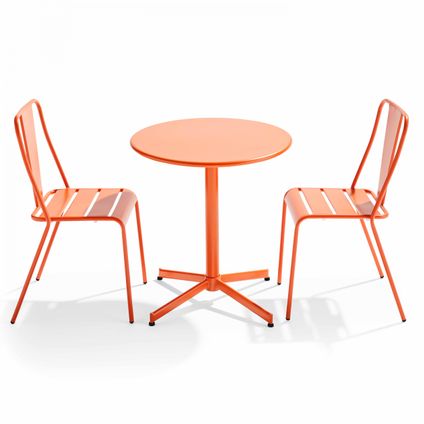 Oviala Set ronde tafel en 2 bistro tuinstoelen van oranje metaal