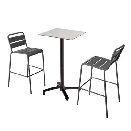 Ensemble table haute stratifié béton gris Oviala Opéra et 2 chaises hautes gris