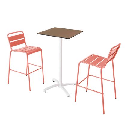 Oviala Set hoge laminaat tafel in taupe kleur en 2 hoge klei stoelen