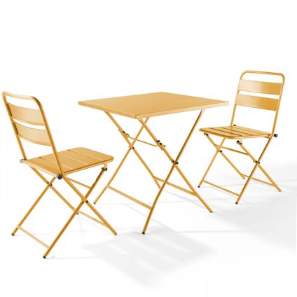 Oviala Palavas Set inklapbare tuintafel en 2 gele stalen stoelen
