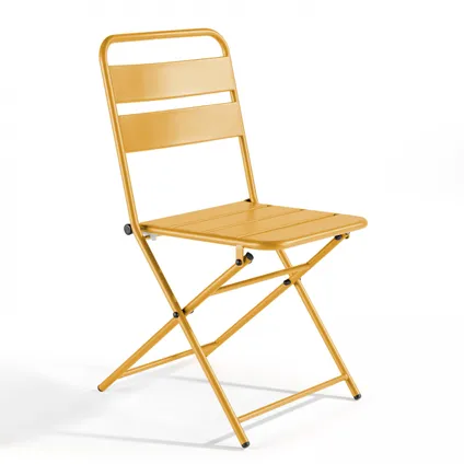 Oviala Palavas Set inklapbare tuintafel en 2 gele stalen stoelen 4